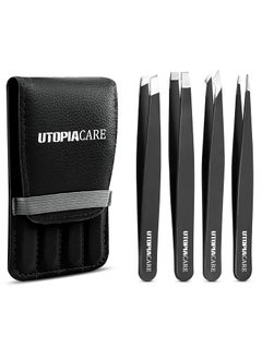 Utopia Care  Professional Stainless Steel Tweezers Set 4Piece Black