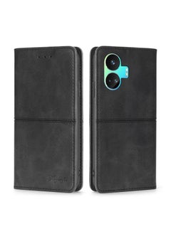 HuHa Case Cover For Realme GT Neo5 SE Cow Texture Magnetic Leather Phone Case Black 