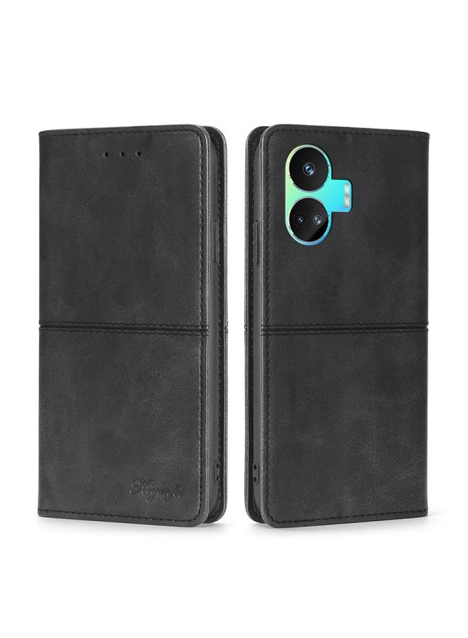 HuHa Case Cover For Realme GT Neo5 SE Cow Texture Magnetic Leather Phone Case Black