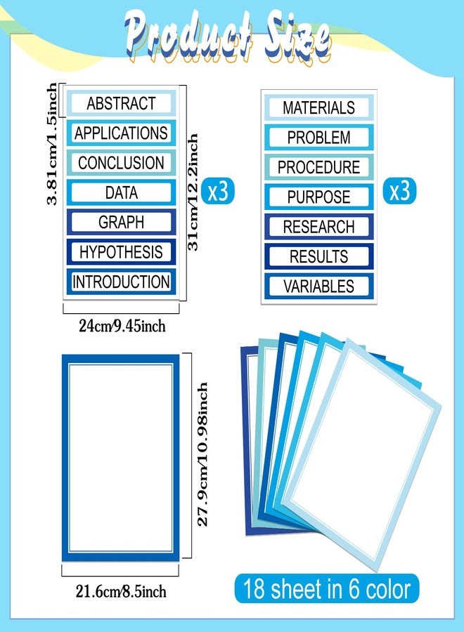 Trandraft 24 Sheets Science Board Supplies 18 Self Adhesive Presentation Science Subtitles & 6 Project Titles Board Sticker for School Office Supplies (Ocean Blue) - Image 2