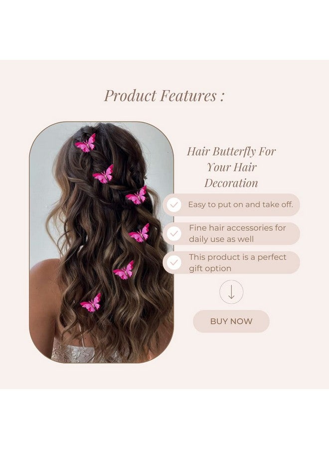 Hair Flare Velvet Butterfly Hair Pin/Comb Slide Designed Hairpin/Side Juda pin/Bridal Hair Accessories- 2462, Hot Pink, Pack of 6 - Image 3