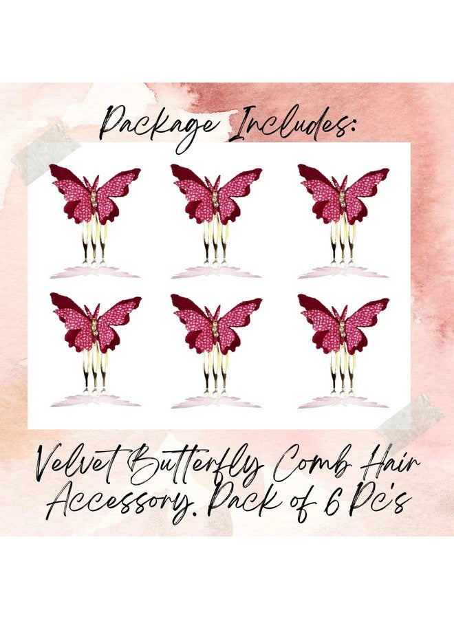 Hair Flare Velvet Butterfly Hair Pin/Comb Slide Designed Hairpin/Side Juda pin/Bridal Hair Accessories- 2462, Hot Pink, Pack of 6 - Image 5