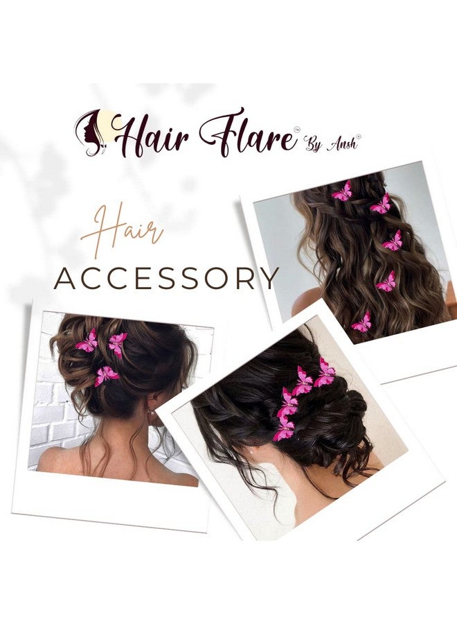 Hair Flare Velvet Butterfly Hair Pin/Comb Slide Designed Hairpin/Side Juda pin/Bridal Hair Accessories- 2462, Hot Pink, Pack of 6 - Image 4