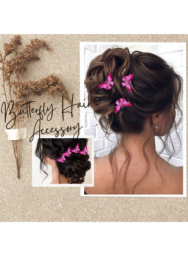 Hair Flare Velvet Butterfly Hair Pin/Comb Slide Designed Hairpin/Side Juda pin/Bridal Hair Accessories- 2462, Hot Pink, Pack of 6 - Image 2