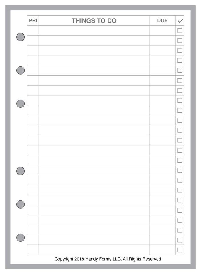 Handy Forms A6 Size to-Do List Planner Insert, for 6-Ring Binders (4.1" x 5.8"). This is A European Standard A6 Size. Your A6 May BE Different. Please See Images. - Image 1