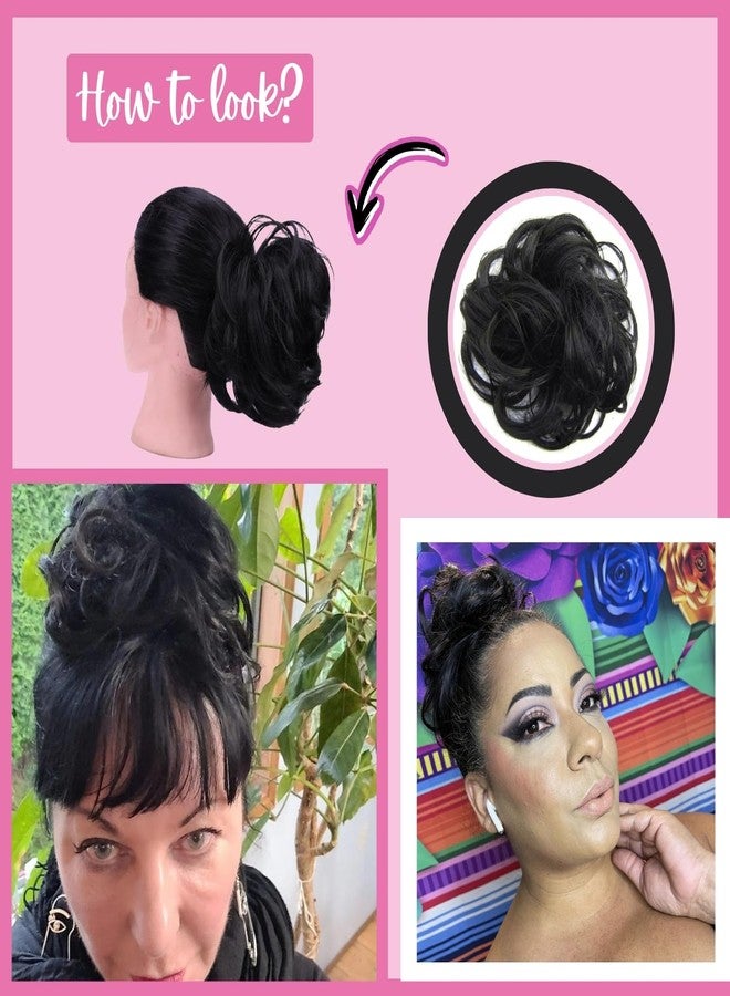 Juvabun Messy Bun Hair Piece - Black| Hair Pieces for Women & Men| Messy Bun Hair Piece | Everyday Wear | Washable & Realistic| Synthetic Messy Hair Bun |Black - Image 3