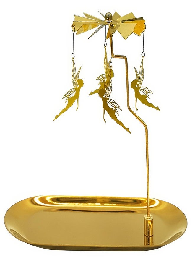 Chiorgone Gold Rotating Candle Holder, Spinning Fairy Carousel for Tealights, Decorative Centerpiece with Jewelry Tray (Fairy) - Image 1