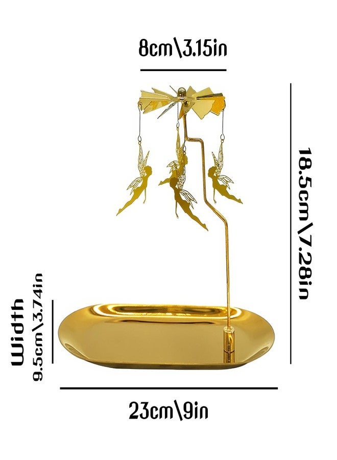 Chiorgone Gold Rotating Candle Holder, Spinning Fairy Carousel for Tealights, Decorative Centerpiece with Jewelry Tray (Fairy) - Image 3