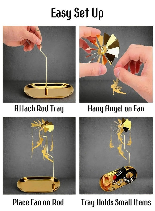 Chiorgone Gold Rotating Candle Holder, Spinning Fairy Carousel for Tealights, Decorative Centerpiece with Jewelry Tray (Fairy) - Image 2