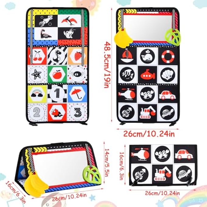 BABY MIRROR TOY WITH CRINKLE BOOK, FOLDABLE CHILDREN'S MIRROR WITH BLACK AND WHITE CONTRAST PATTERN, EARLY EDUCATION TOY FOR NEWBORNS, BABY SENSORY LEARNING TOY FOR 0-12 MONTHS - Image 3