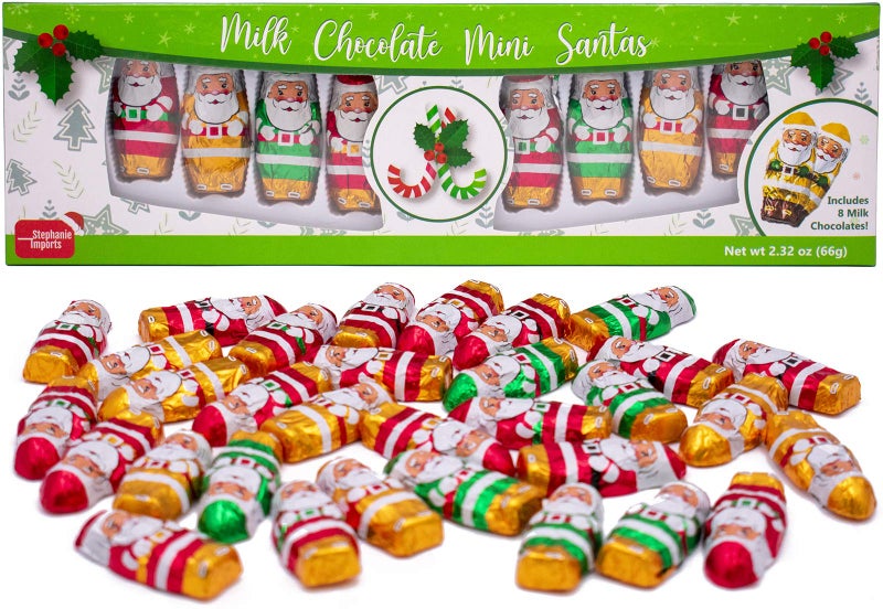 Stephanie Imports Made in USA Christmas Mini 2" Milk Chocolate Santas Individually Wrapped in Foil 1 lb (6 Pack - Gift Ready) - Image 1