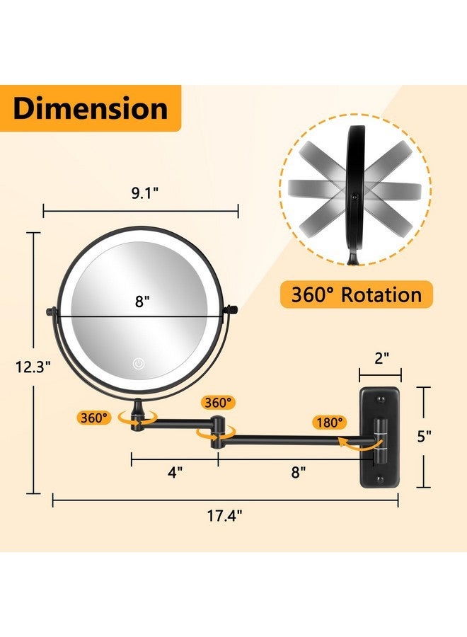 DECLUTTR Rechargeable Wall Mounted Lighted Makeup Mirror, 8 Inch 10X Magnifying Mirror With 3 Color Lights, Dimmable Touch Screen Makeup Mirror With Lights For Bathroom, Black - Image 5