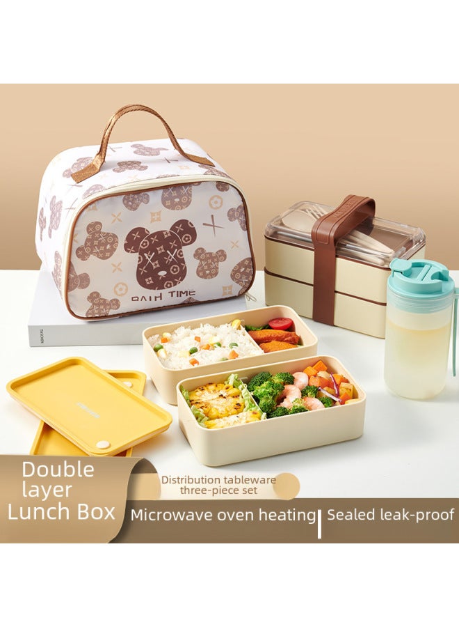Portable Plastic Lunch Box With Chopsticks And Spoon Student Lunch Box Lunch Box Double Layer Microwave Heating Lunch Box-Specifications:Rice Green Layer 2 (1440ml)+ Spoon Chopsticks Fork  - Image 2