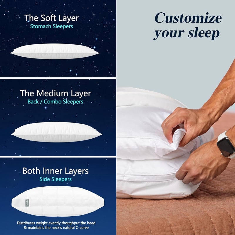 Nuzzle Cooling Adjustable Pillow for Side Sleepers, Luxury Standard Size Bed Pillow Hotel Collection - Best Adjust Height Soft Firm Pillow for Back, Stomach or Side Sleepers - Home Gifts - Image 4