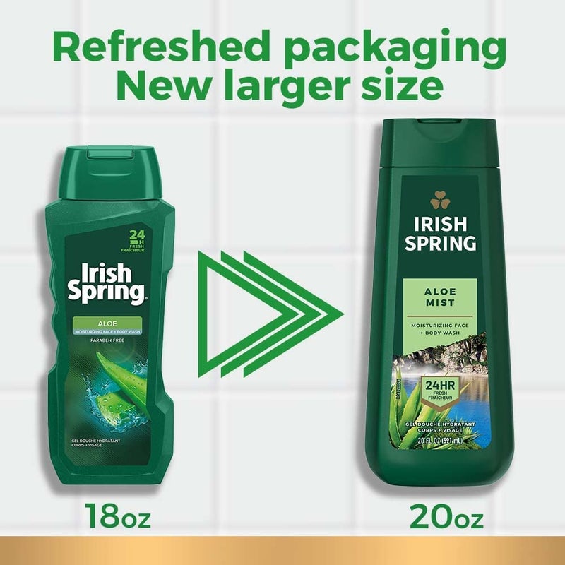Irish Spring Men's Body Wash Shower Gel, Aloe Vera - 20 fluid ounce (Pack of 6) - Image 2