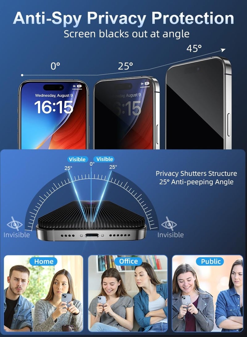 BORTONY iPhone 15 Pro Privacy Screen Protector [2-Pack] Glass Anti Spy Scratch Resistant 9H Hardness Bubble Free Full Coverage Case Friendly for Apple iPhone 15 Pro 6.1 Inch - Image 3