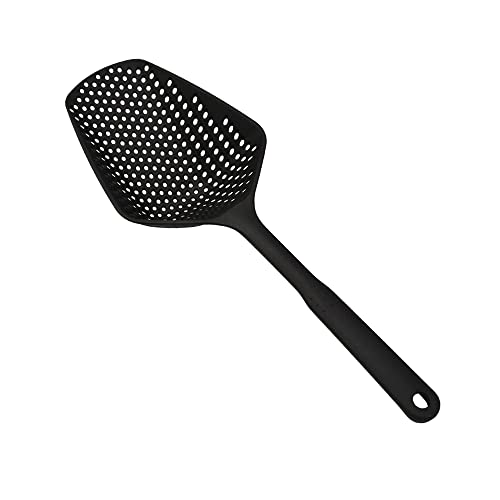 SEIWEI Large Strainer Spoon, Long Handle Tool Colander Draining Scoop, Heat-Resistant Pasta Strainer Cooking Kitchen for Spaghetti, Noodles, Veggies, Non-Slip Grip & Hanging Loop, 13.5'', Black - Image 1