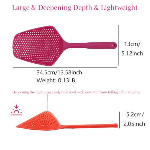 SEIWEI Large Strainer Spoon, Long Handle Tool Colander Draining Scoop, Heat-Resistant Pasta Strainer Cooking Kitchen for Spaghetti, Noodles, Veggies, Non-Slip Grip & Hanging Loop, 13.5'', Black - Image 3
