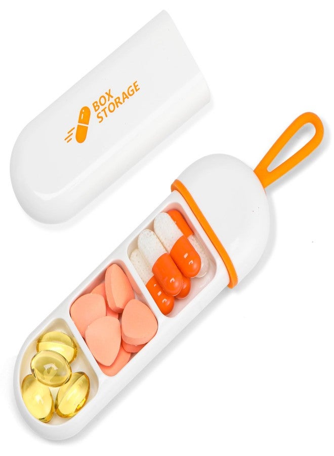 Toplive Travel Pill Organizer, Portable Pill Container Mini Daily Pill Organizer, Small Pill Case Travel Medicine Organizer Pocket Vitamin Supplement Fish Oil Box, White Orange - Image 1