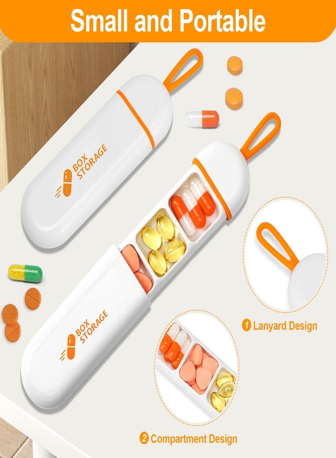 Toplive Travel Pill Organizer, Portable Pill Container Mini Daily Pill Organizer, Small Pill Case Travel Medicine Organizer Pocket Vitamin Supplement Fish Oil Box, White Orange - Image 2
