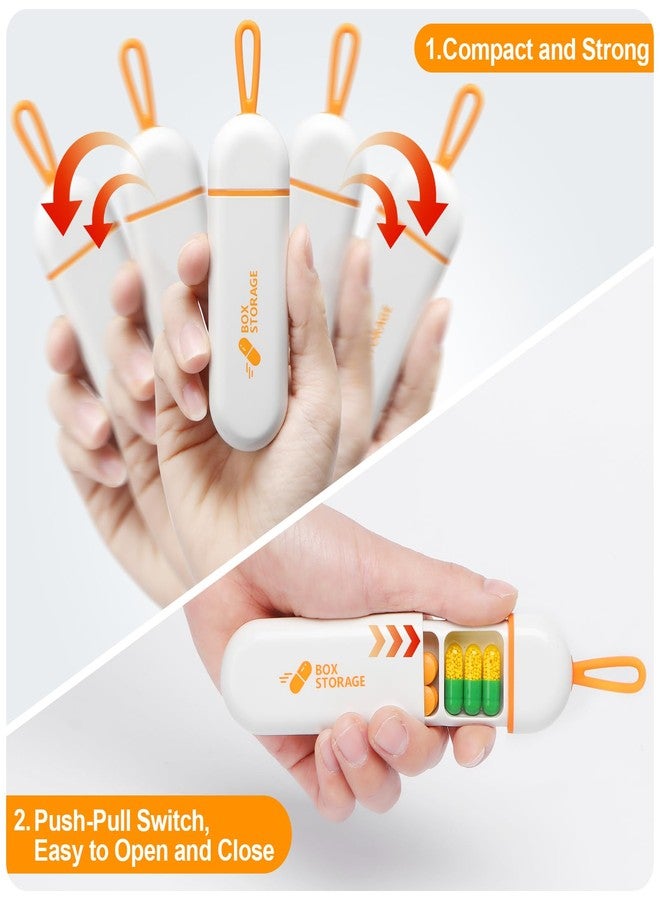 Toplive Travel Pill Organizer, Portable Pill Container Mini Daily Pill Organizer, Small Pill Case Travel Medicine Organizer Pocket Vitamin Supplement Fish Oil Box, White Orange - Image 4