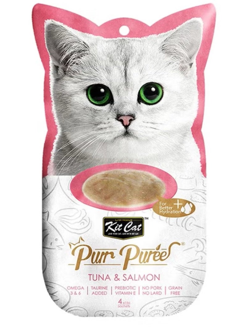 Kit Cat Mashed cat food packs bear bury with tuna and salmon in 4 packs, 15g