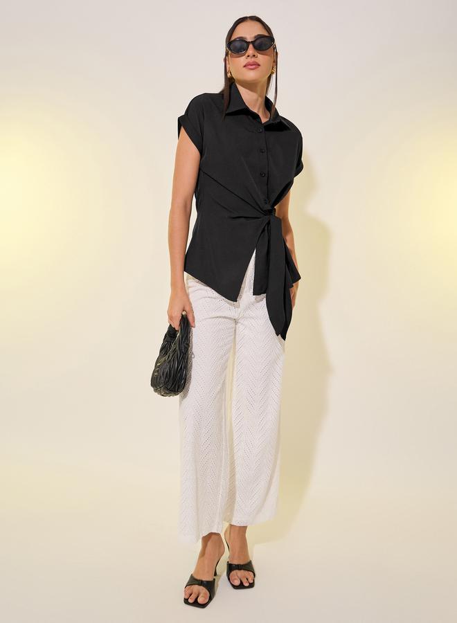 Take Two Solid Collared Short Sleeve Wrap Top  - Image 2
