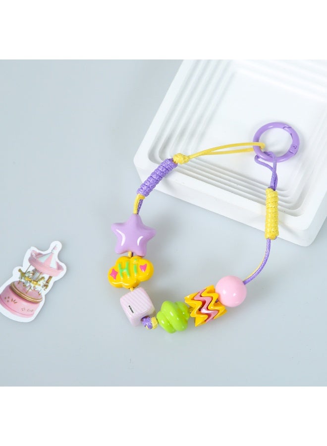 NIBEMINENT Beaded Phone Lanyard, Anti Lost Removable Wrist Strap， Creamy Candy Color Bracelet Pendant, Phone Keychain Lanyard