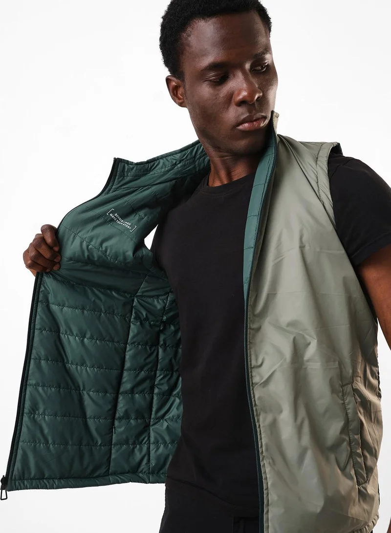 Men's Petrol & Mint Green 100% Polyester Gilet Regular Fit Jacket