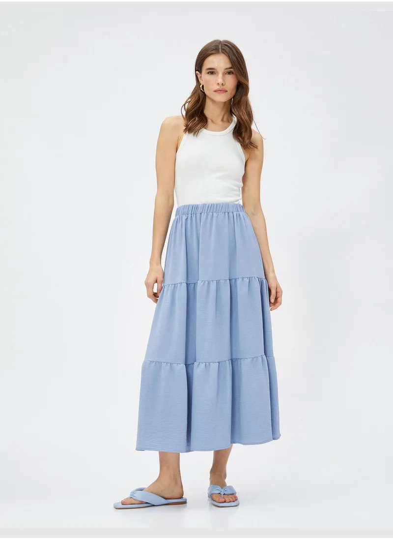 كوتون Tiered Elastic Waist Midi Skirt