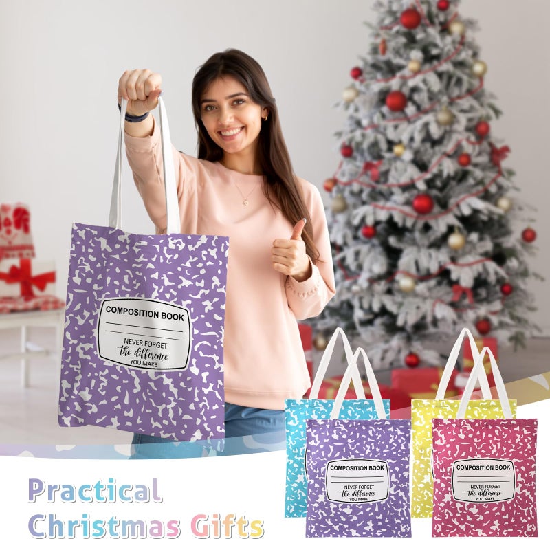 SilTriangle 4 Pcs Teacher Gifts Canvas Tote Bag Composition Book Style School Counselor Appreciation Gifts for Women Educator Teacher, Social Worker, Office Supplies - Image 2