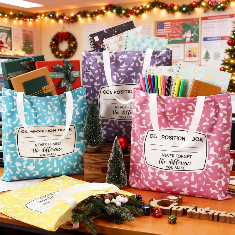 SilTriangle 4 Pcs Teacher Gifts Canvas Tote Bag Composition Book Style School Counselor Appreciation Gifts for Women Educator Teacher, Social Worker, Office Supplies - Image 3