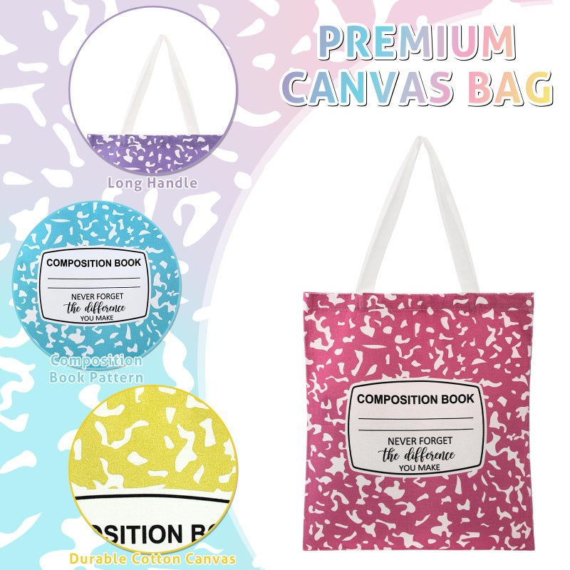 SilTriangle 4 Pcs Teacher Gifts Canvas Tote Bag Composition Book Style School Counselor Appreciation Gifts for Women Educator Teacher, Social Worker, Office Supplies - Image 5
