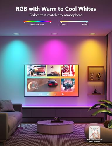 Govee Smart Recessed Lighting 6 Inch, Wi-Fi Bluetooth Direct Connect RGBWW LED Downlight, 65 Scene Mode, Canless Recessed Light Work with Alexa & Google Assistant with Junction Box, 1100 Lumen, 4 Pack - Image 3