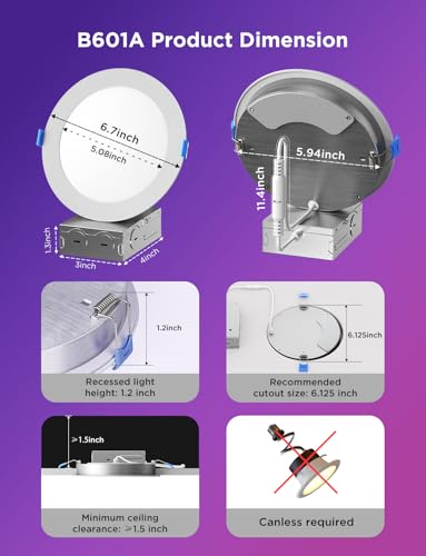 Govee Smart Recessed Lighting 6 Inch, Wi-Fi Bluetooth Direct Connect RGBWW LED Downlight, 65 Scene Mode, Canless Recessed Light Work with Alexa & Google Assistant with Junction Box, 1100 Lumen, 4 Pack - Image 2