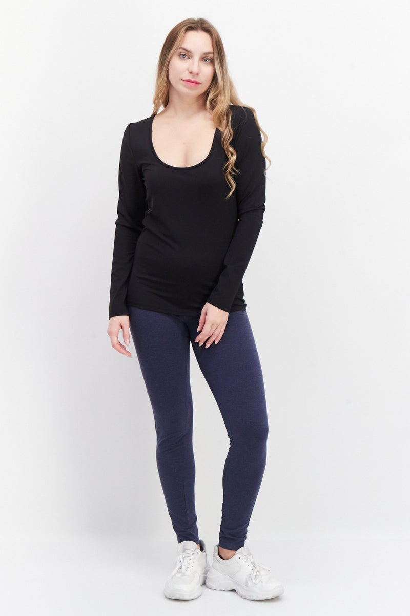 XOXO Women Scoop Neck Plain Long Sleeves T-Shirt, Black - Image 3