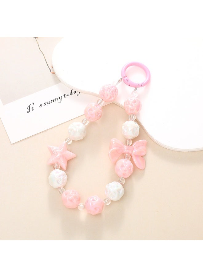 NIBEMINENT Phone Charm/ Chain Strap for Women Girls,Bows Stars Cell Phone Case Lanyard Wrist Strap，K487/Pink