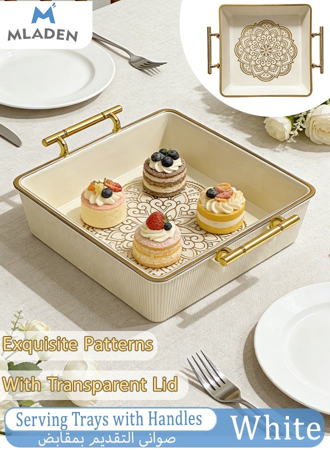 MLADEN Serving Trays with Handles, White Acrylic Snack Serving Tray and Lid Spill-Proof Fruit Display Makeup Perfume Storage Decorative Serving Tray for Coffee Table, Tea, Storage - Image 1