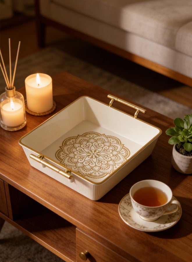 MLADEN Serving Trays with Handles, White Acrylic Snack Serving Tray and Lid Spill-Proof Fruit Display Makeup Perfume Storage Decorative Serving Tray for Coffee Table, Tea, Storage - Image 4