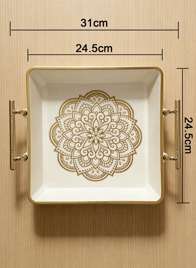 MLADEN Serving Trays with Handles, White Acrylic Snack Serving Tray and Lid Spill-Proof Fruit Display Makeup Perfume Storage Decorative Serving Tray for Coffee Table, Tea, Storage - Image 2