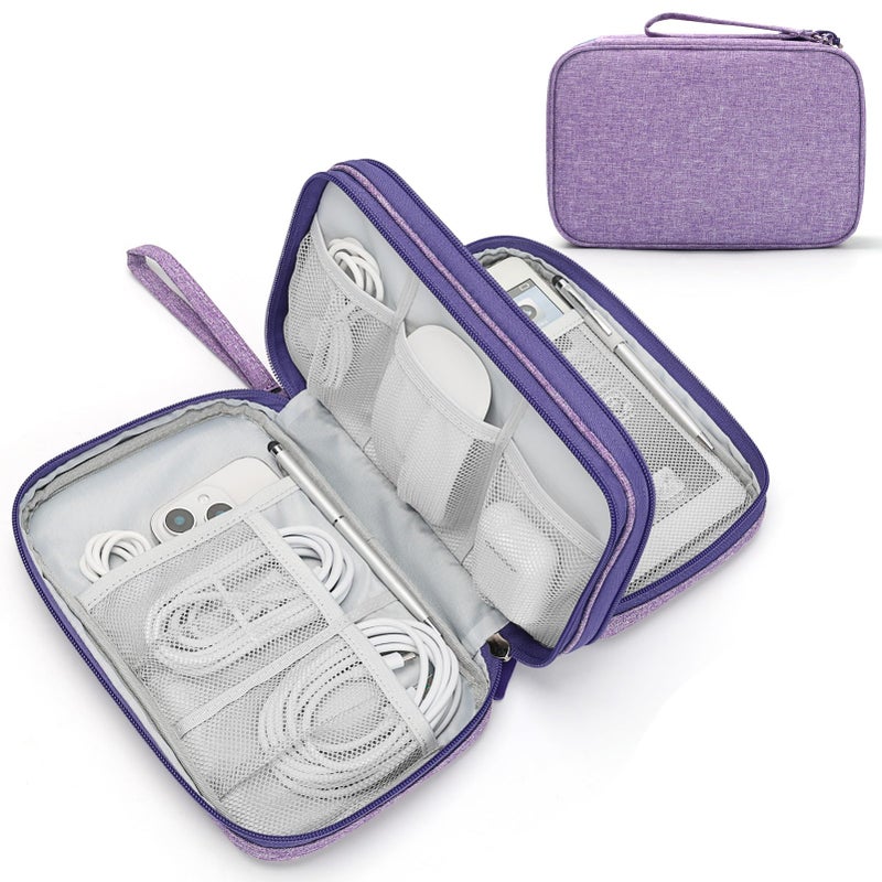 FYY Electronic Organizer, Large Travel Cable Organizer Bag Pouch Electronic Accessories Carry Case Portable Waterproof Double Layers All-in-One Storage Bag for Cable, Cord, Charger, Dark Purple - Image 1