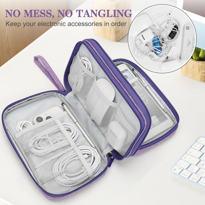 FYY Electronic Organizer, Large Travel Cable Organizer Bag Pouch Electronic Accessories Carry Case Portable Waterproof Double Layers All-in-One Storage Bag for Cable, Cord, Charger, Dark Purple - Image 5