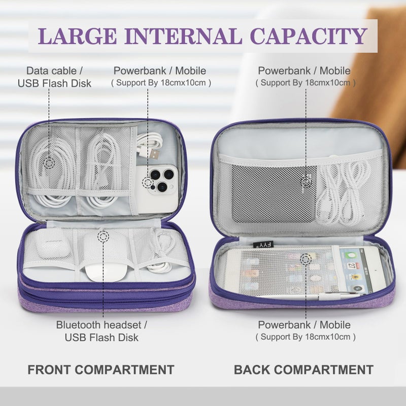 FYY Electronic Organizer, Large Travel Cable Organizer Bag Pouch Electronic Accessories Carry Case Portable Waterproof Double Layers All-in-One Storage Bag for Cable, Cord, Charger, Dark Purple - Image 3