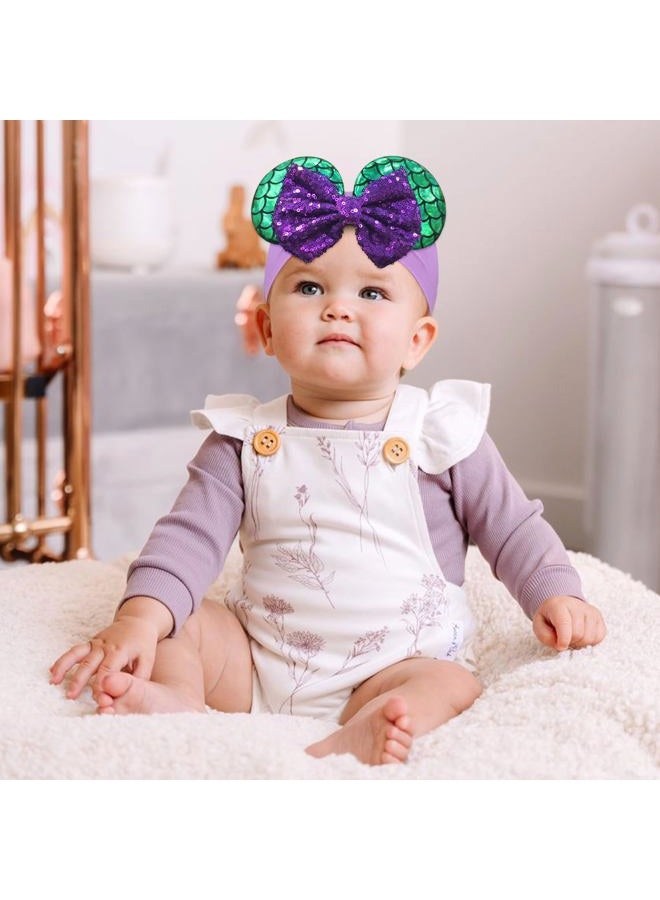 BBgifts 1PC Baby Girl Purple Mermaid Headband Mouse Ear Nylon Sequins Headband for Newborn Infant Baby Toddler Girls - Image 2