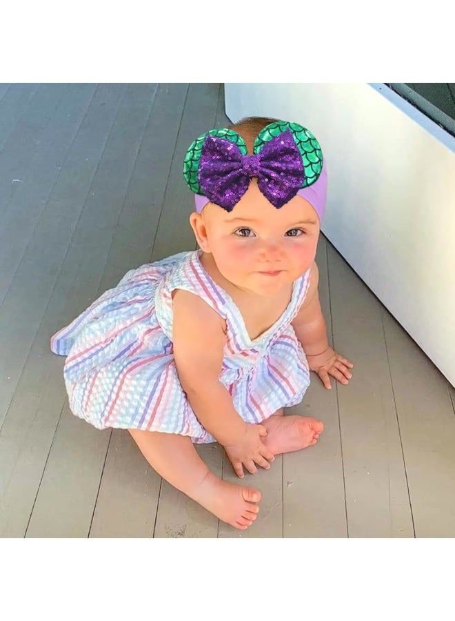 BBgifts 1PC Baby Girl Purple Mermaid Headband Mouse Ear Nylon Sequins Headband for Newborn Infant Baby Toddler Girls - Image 5