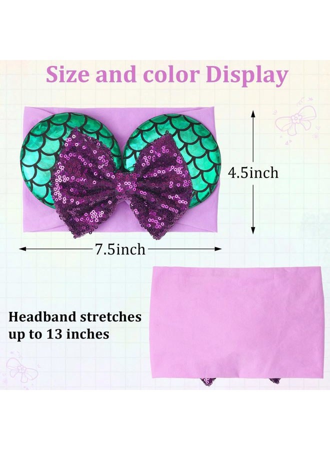 BBgifts 1PC Baby Girl Purple Mermaid Headband Mouse Ear Nylon Sequins Headband for Newborn Infant Baby Toddler Girls - Image 3