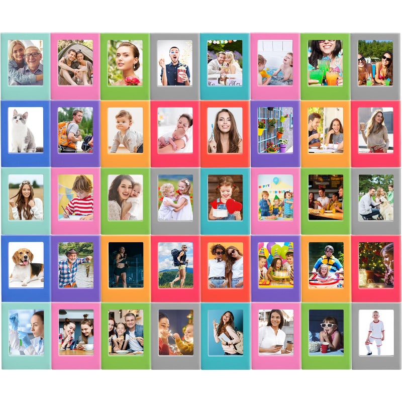 Epakh 40 Packs Magnetic Photo Picture Frame Cute Mini Table Photo Frame Holder 3 Inches Plastic Colorful Photo Display Compatible with Fujifilm Instax for Fridge Refrigerator Office Multicolor 