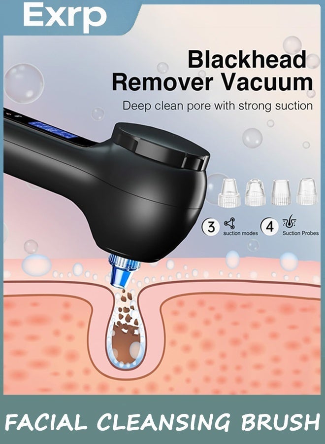Exrp Face Scrubber Exfoliator with LCD Screen,Rechargeable Facial Cleansing Brush IPX7 Waterproof 3 in 1 Blackhead Remover Vacuum for Exfoliating,Massaging and Deep Pore Cleansing - Image 3