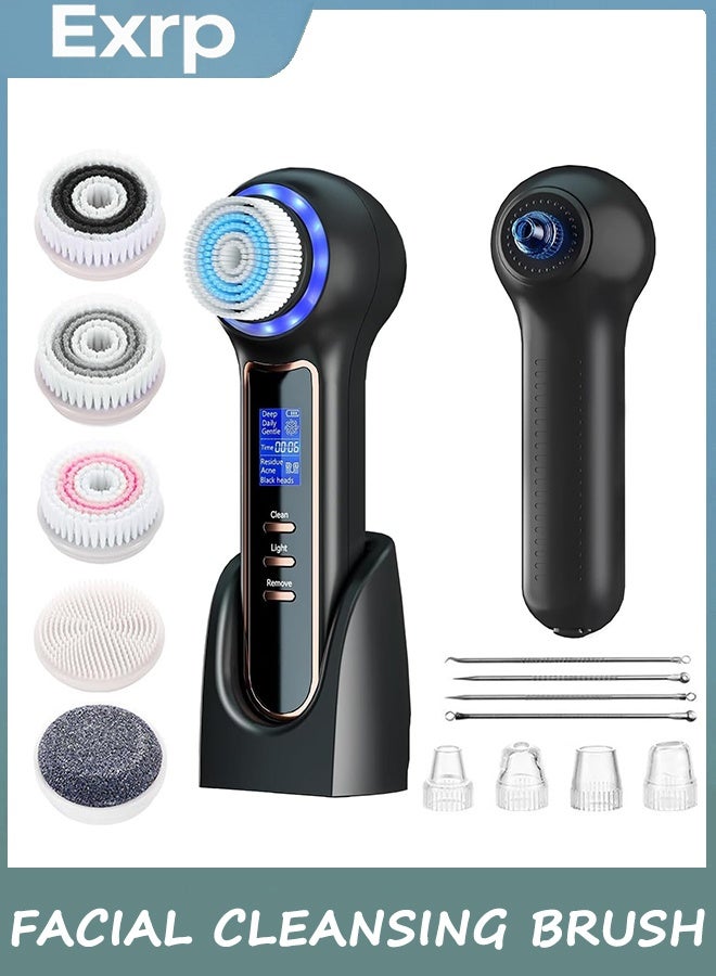 Exrp Face Scrubber Exfoliator with LCD Screen,Rechargeable Facial Cleansing Brush IPX7 Waterproof 3 in 1 Blackhead Remover Vacuum for Exfoliating,Massaging and Deep Pore Cleansing - Image 1