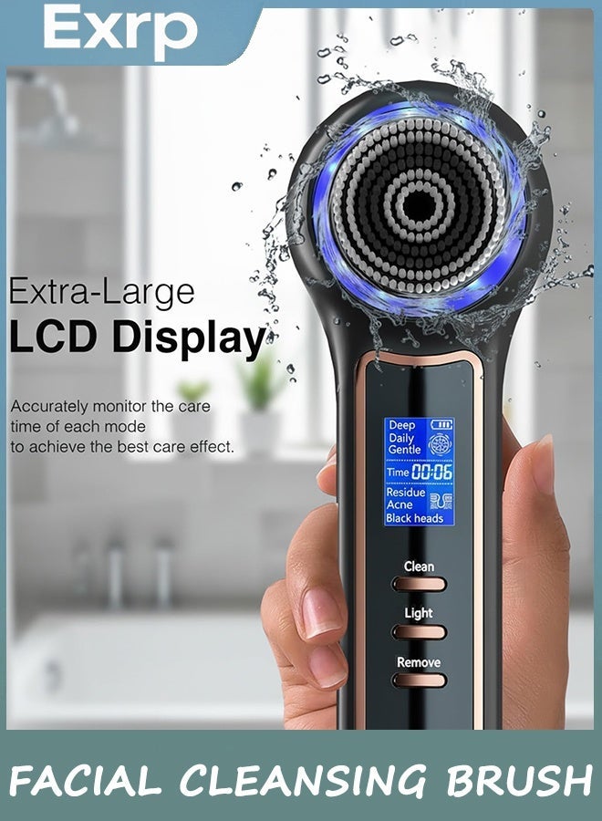 Exrp Face Scrubber Exfoliator with LCD Screen,Rechargeable Facial Cleansing Brush IPX7 Waterproof 3 in 1 Blackhead Remover Vacuum for Exfoliating,Massaging and Deep Pore Cleansing - Image 5